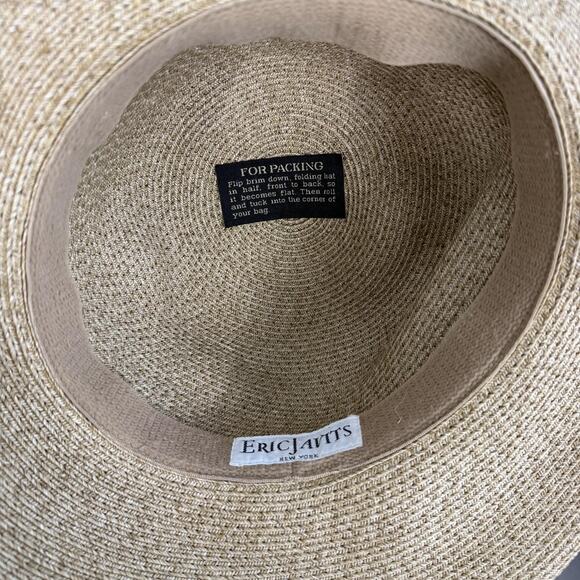 Eric Javits Hat Packable Straw Sun Hat One Size Beige Wide Brim Travel Beach main image 7
